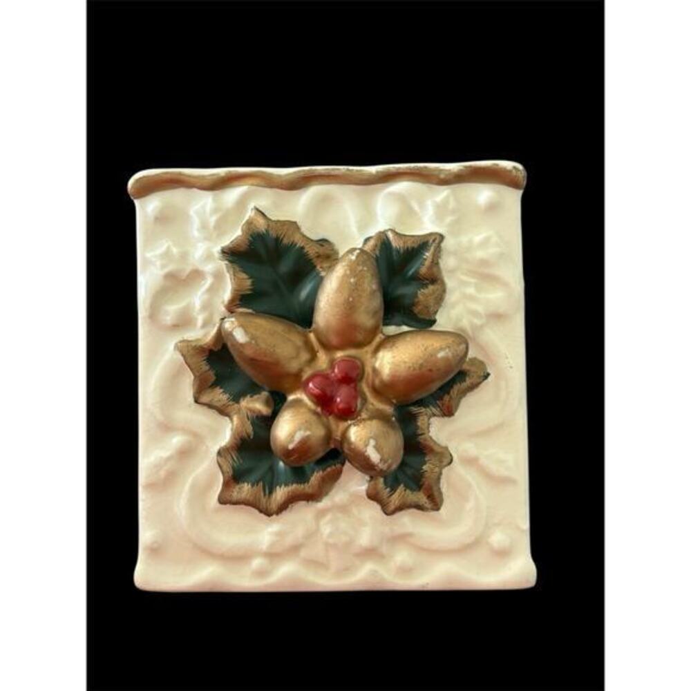Vtg MCM Ceramic Holly Berry 4” Planter Container